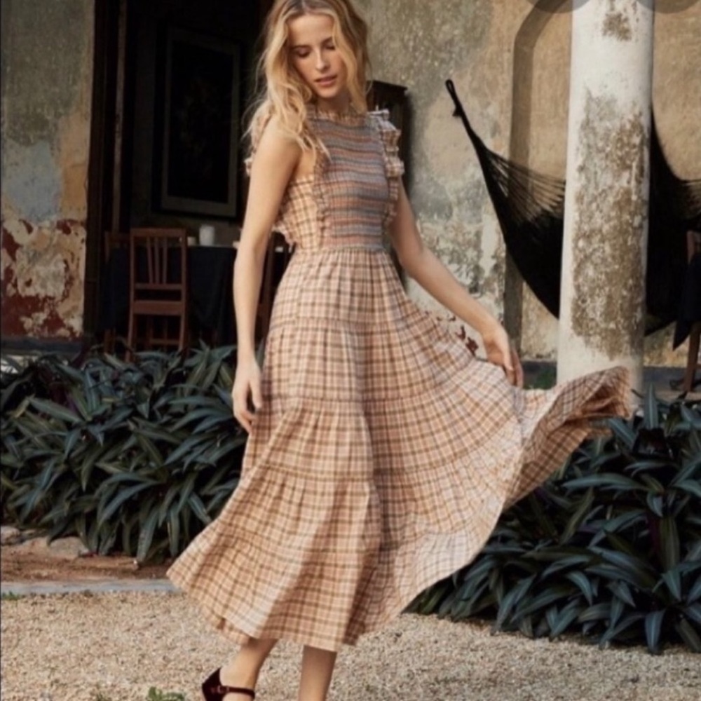 DÔEN Midi Plaid Arbor Smocked Midi Dress Size XS - Picture 15 of 15